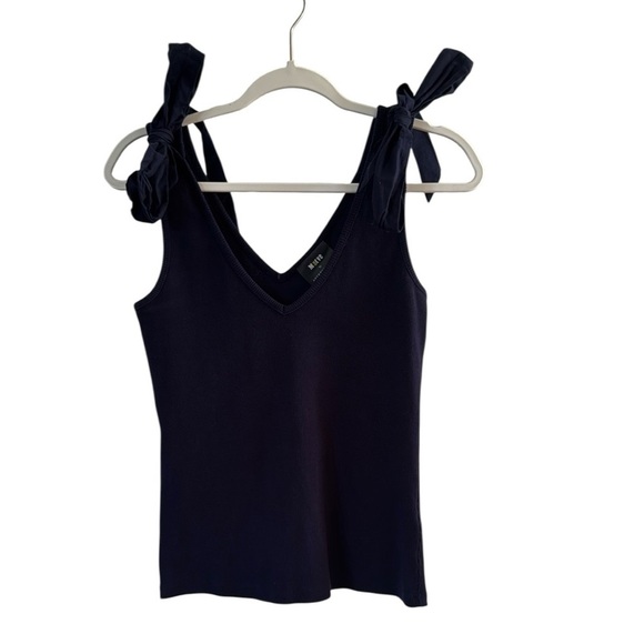 Maeve by Anthropologie Navy Ribbed Tie Tank Top size Small - Picture 1 of 5